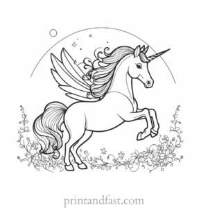 fairy coloring page with unicorn