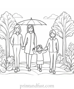 family coloring page autumn