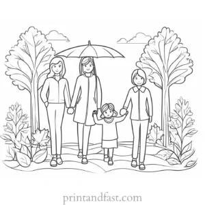 family coloring page autumn