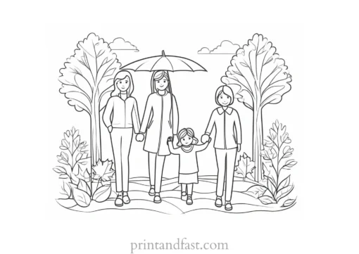 family coloring page autumn