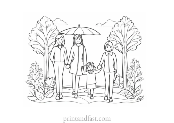 family coloring page autumn