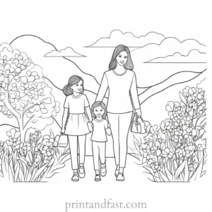 family coloring page spring