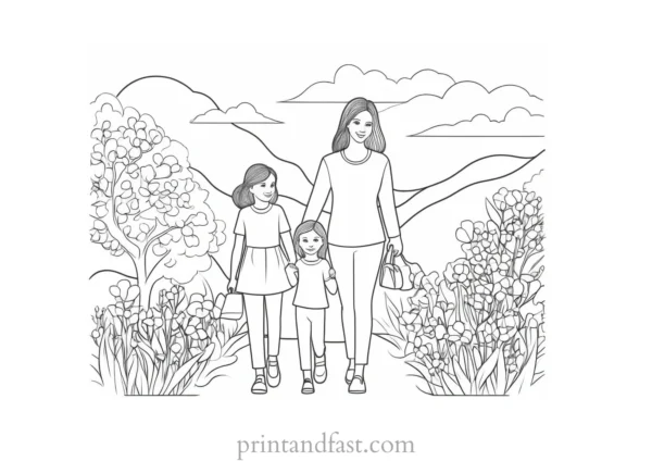 family coloring page spring