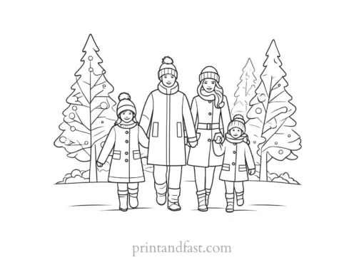 family coloring page winter