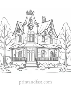 forest haunted house coloring page