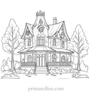 forest haunted house coloring page