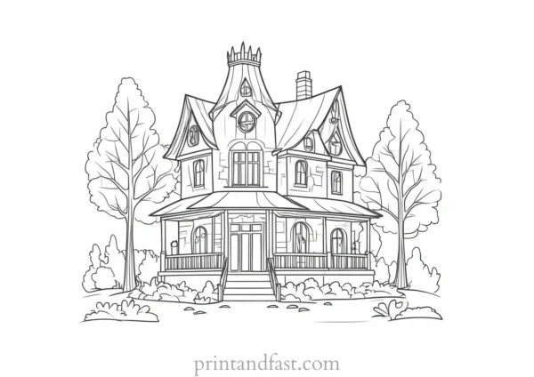 forest haunted house coloring page