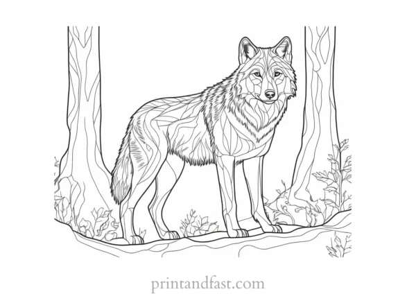 forest wolf coloring page