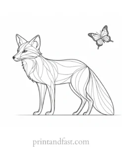 fox coloring page with forest