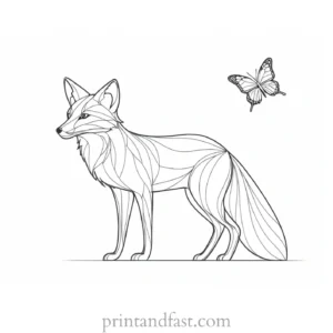 fox coloring page with forest