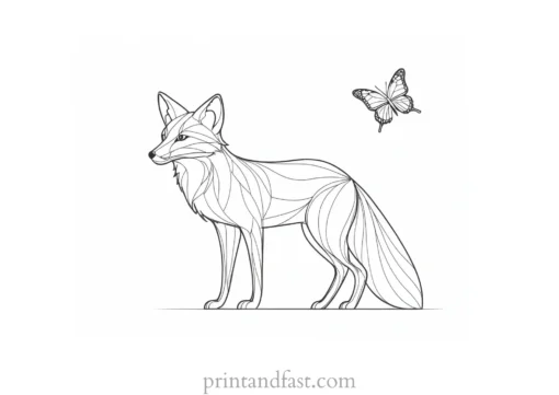 fox coloring page with forest