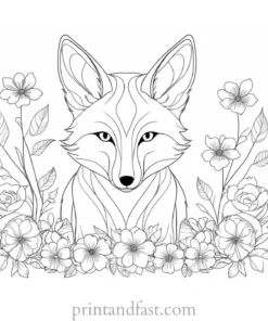 fox coloring page with leaves