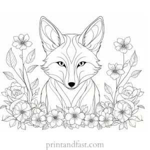 fox coloring page with leaves