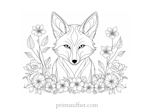 fox coloring page with leaves