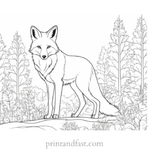 fox coloring page with snow