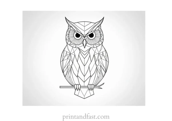 geometric owl coloring page