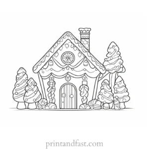 gingerbread coloring page with decorations