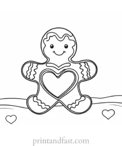 gingerbread coloring page with heart