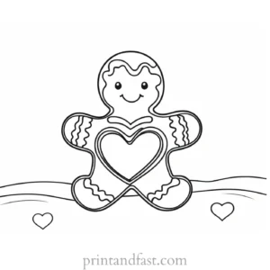 gingerbread coloring page with heart