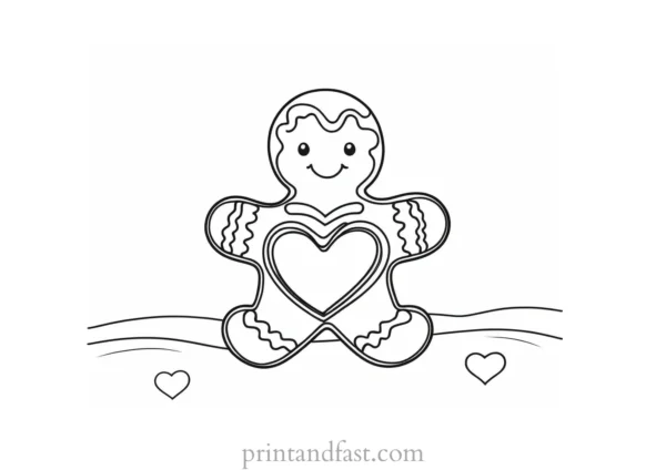 gingerbread coloring page with heart