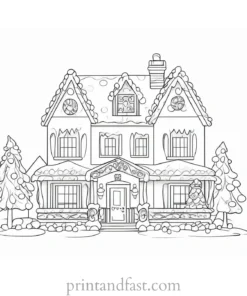 gingerbread coloring page with house