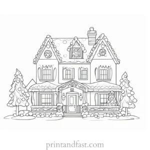 gingerbread coloring page with house