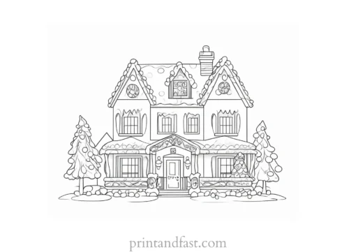 gingerbread coloring page with house