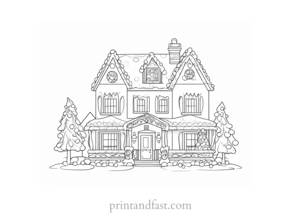 gingerbread coloring page with house