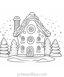 gingerbread coloring page with snow