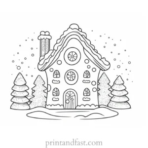 gingerbread coloring page with snow