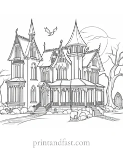 gothic haunted house coloring page