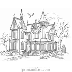 gothic haunted house coloring page