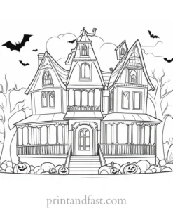 halloween haunted house coloring page