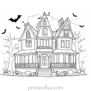 halloween haunted house coloring page