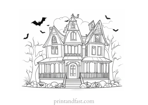 halloween haunted house coloring page