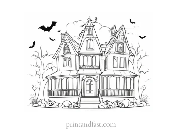 halloween haunted house coloring page