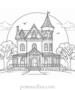 haunted house coloring page for adults