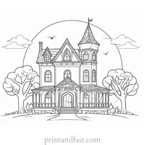 haunted house coloring page for adults