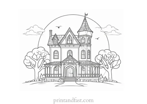 haunted house coloring page for adults