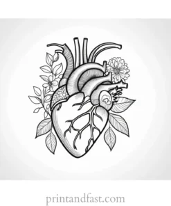 heart coloring page floral