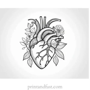 heart coloring page floral