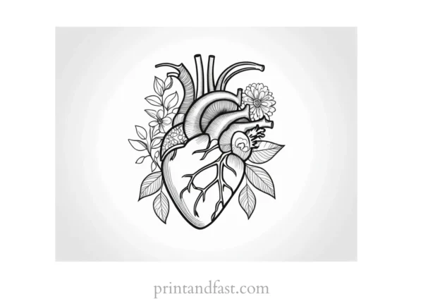 heart coloring page floral