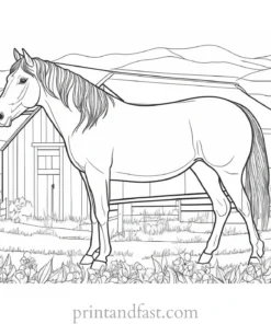 horse coloring page with barn