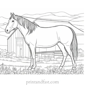 horse coloring page with barn