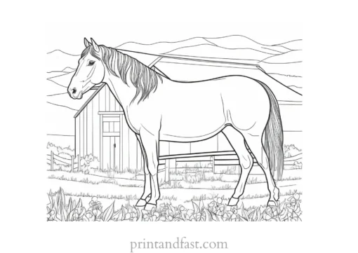 horse coloring page with barn