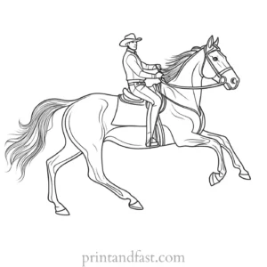 horse coloring page with cowboy