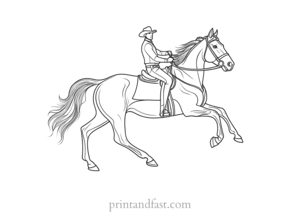 horse coloring page with cowboy