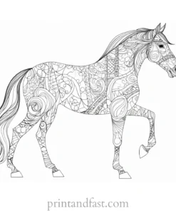 horse coloring page with patterns