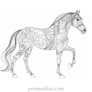 horse coloring page with patterns