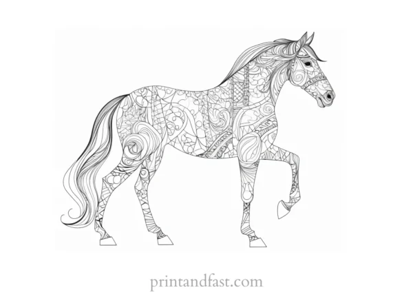 horse coloring page with patterns